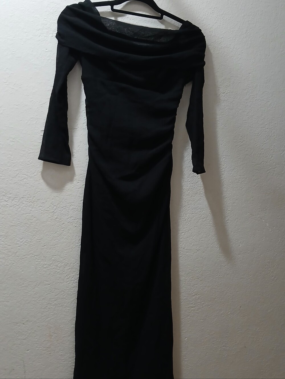 Zara S Classic Black Off-Shoulder Long Sleeve Maxi Dress